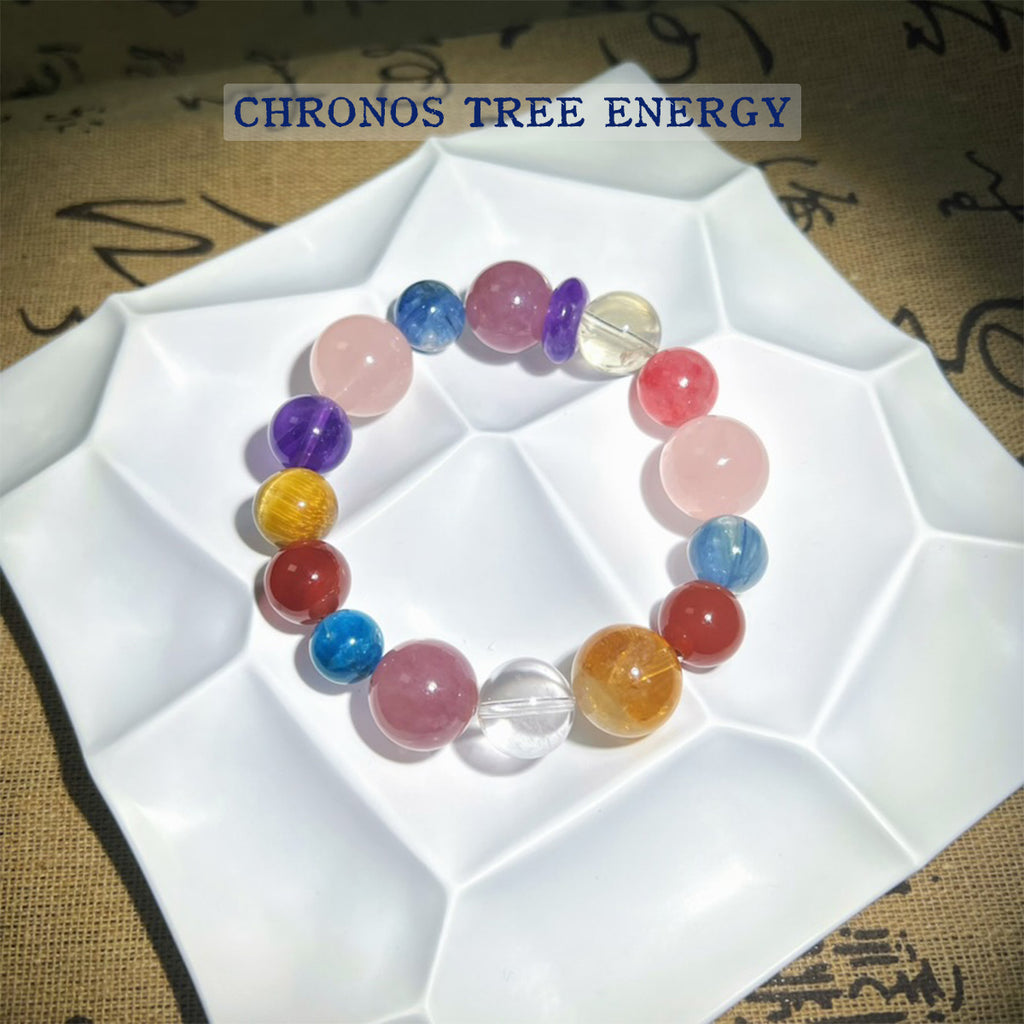 Kyanite｜Rose Quartz｜Amethyst｜Red Agate｜Golden Healer｜Tigerite｜Rhodonite｜Rock Crystal｜Jewelry Bracelet - Chronos Tree Energy